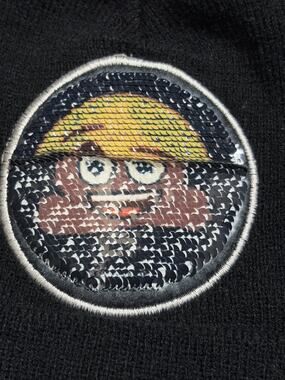 NWT Emoji Two Way Sequins Winter Black Beanie Hat with Pom